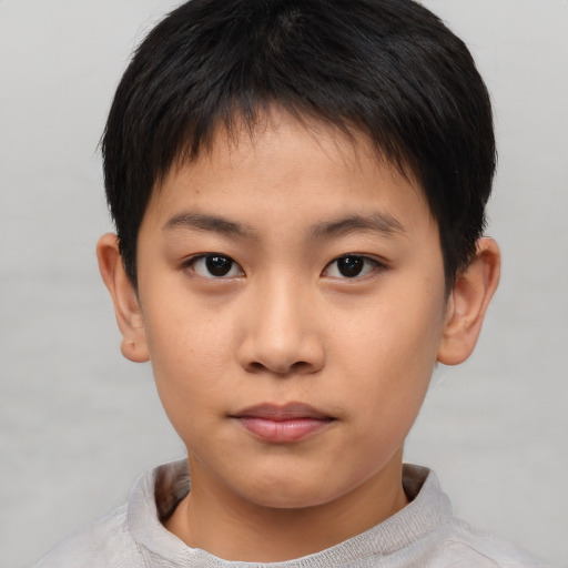 Neutral asian child male with short  brown hair and brown eyes