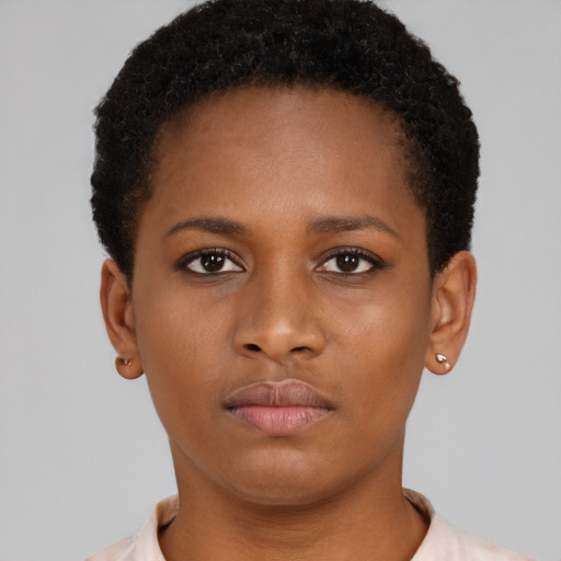 Neutral black young-adult female with short  brown hair and brown eyes