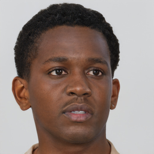 Neutral black young-adult male with short  brown hair and brown eyes