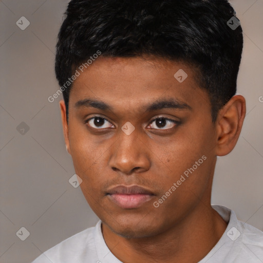 Neutral asian young-adult male with short  black hair and brown eyes