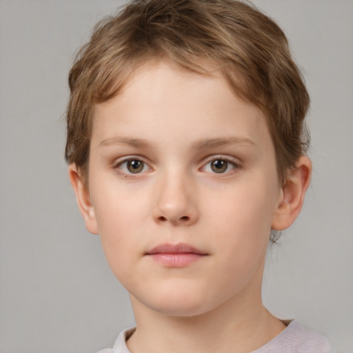 Neutral white child female with short  brown hair and brown eyes