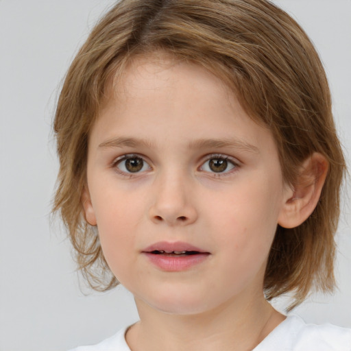 Neutral white child female with medium  brown hair and brown eyes