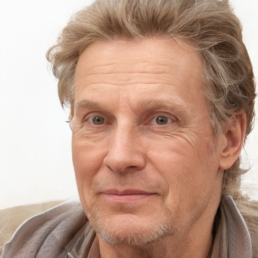 Joyful white middle-aged male with short  brown hair and brown eyes