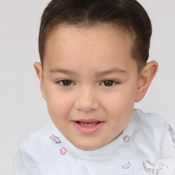 Joyful white child female with short  brown hair and brown eyes