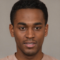 Neutral black young-adult male with short  brown hair and brown eyes