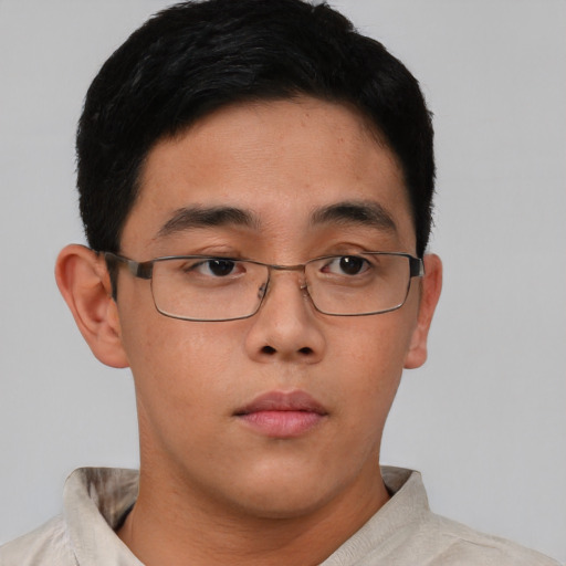Neutral asian young-adult male with short  brown hair and brown eyes