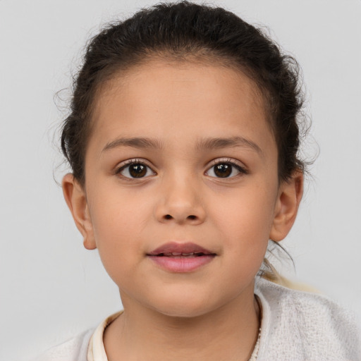 Neutral white child female with short  brown hair and brown eyes