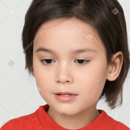 Neutral white child female with medium  brown hair and brown eyes