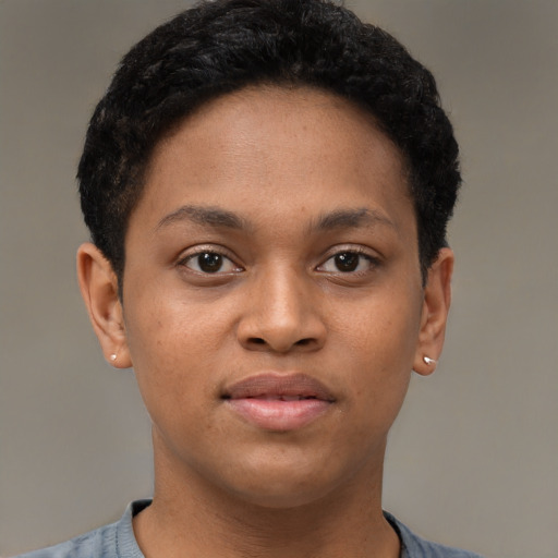 Neutral black young-adult female with short  brown hair and brown eyes