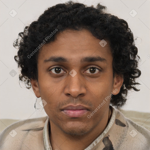 Neutral black young-adult male with short  brown hair and brown eyes