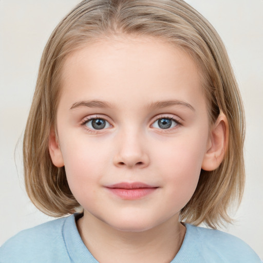 Neutral white child female with medium  brown hair and blue eyes