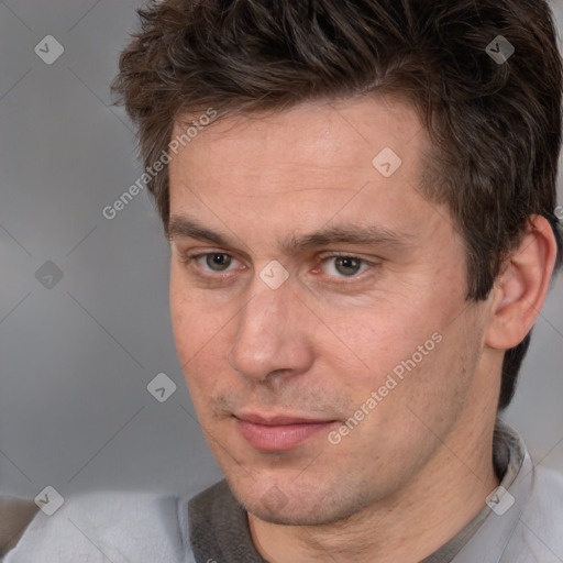 Neutral white adult male with short  brown hair and brown eyes