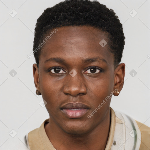 Neutral black young-adult male with short  brown hair and brown eyes