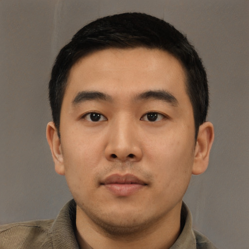 Neutral asian young-adult male with short  black hair and brown eyes