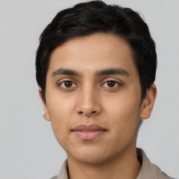 Neutral asian young-adult male with short  black hair and brown eyes