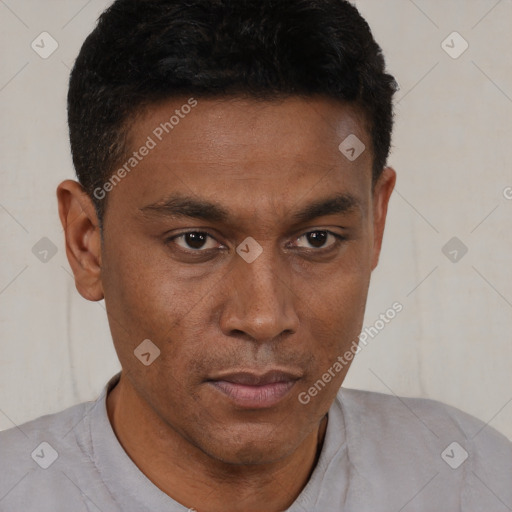 Neutral black young-adult male with short  brown hair and brown eyes