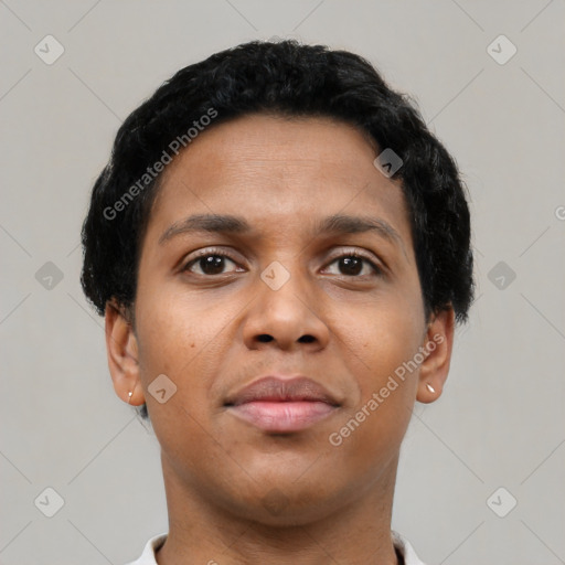 Neutral latino young-adult male with short  brown hair and brown eyes