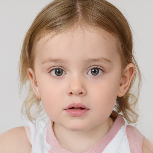 Neutral white child female with medium  brown hair and brown eyes