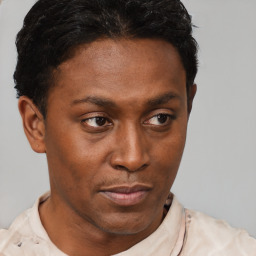 Neutral black young-adult male with short  brown hair and brown eyes