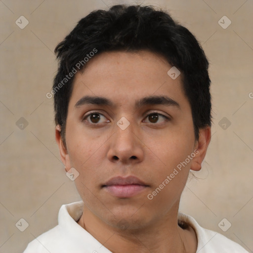 Neutral asian young-adult male with short  black hair and brown eyes