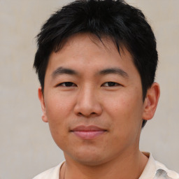 Neutral asian young-adult male with short  brown hair and brown eyes