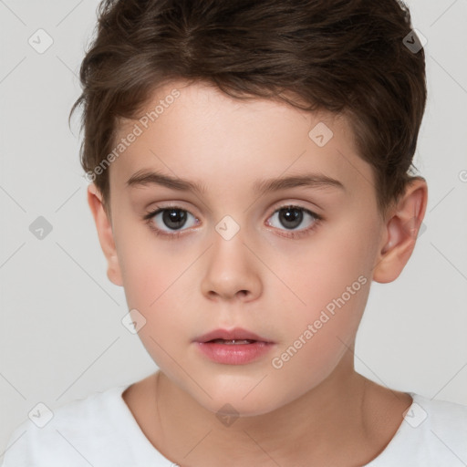 Neutral white child female with short  brown hair and brown eyes