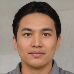 Neutral asian young-adult male with short  black hair and brown eyes