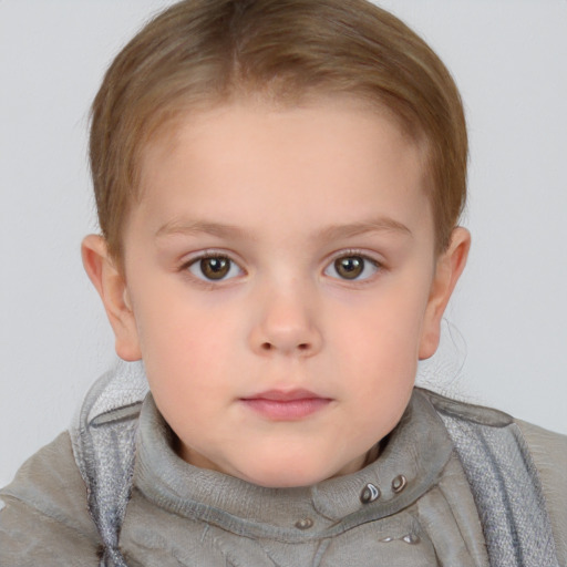 Neutral white child female with short  brown hair and grey eyes