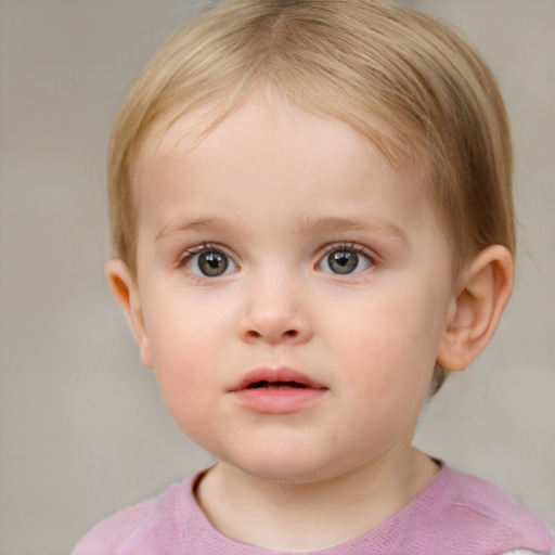 Neutral white child female with medium  brown hair and blue eyes