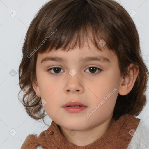 Neutral white child female with medium  brown hair and brown eyes