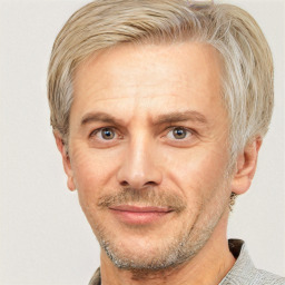 Neutral white adult male with short  brown hair and grey eyes