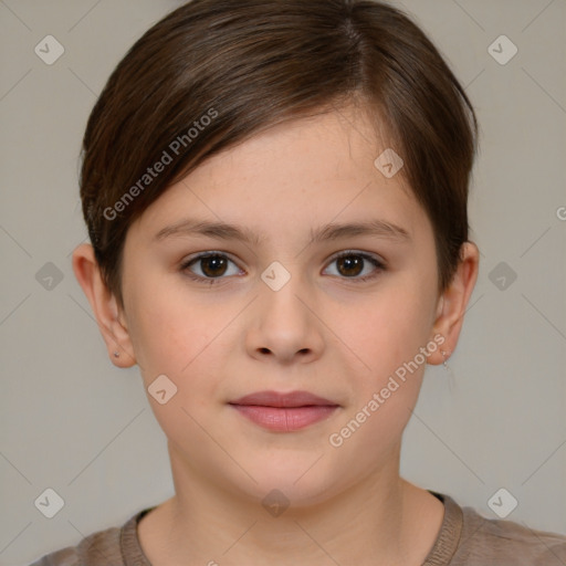 Neutral white child female with short  brown hair and brown eyes