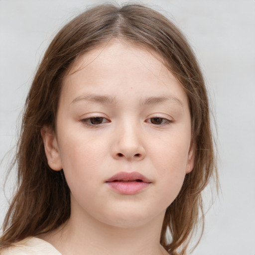 Neutral white child female with medium  brown hair and brown eyes