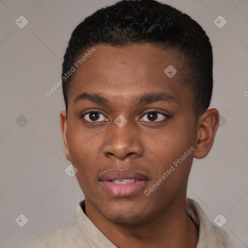 Neutral black young-adult male with short  brown hair and brown eyes