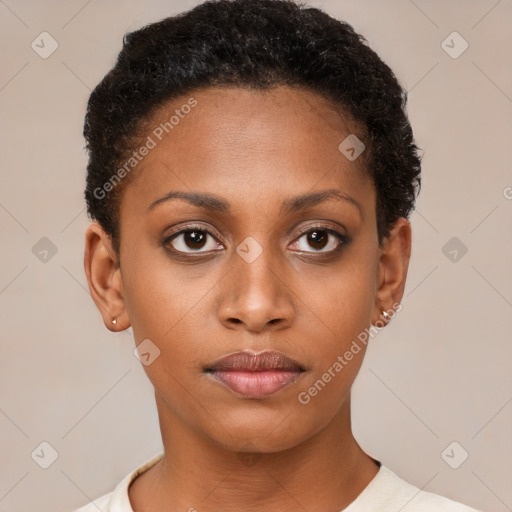 Neutral black young-adult female with short  brown hair and brown eyes