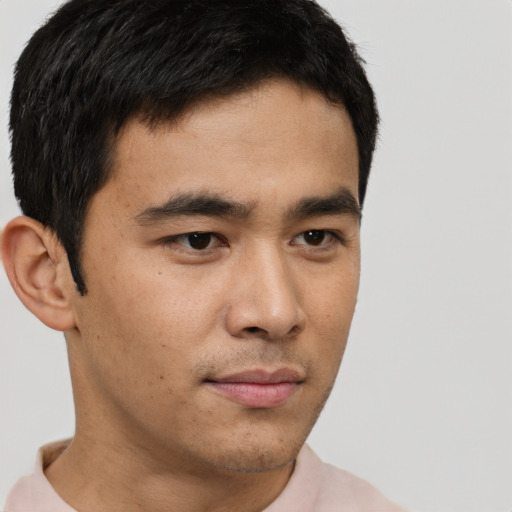 Neutral asian young-adult male with short  brown hair and brown eyes