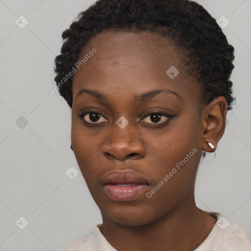 Neutral black young-adult female with short  brown hair and brown eyes