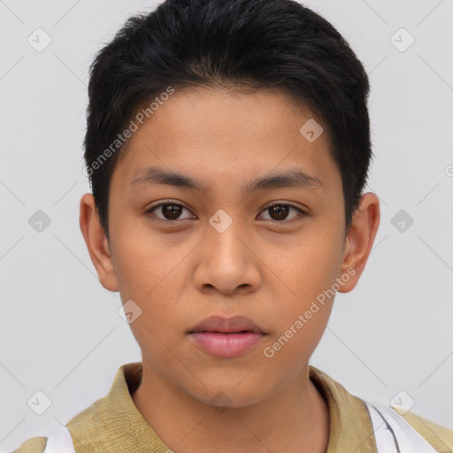 Neutral asian young-adult male with short  brown hair and brown eyes