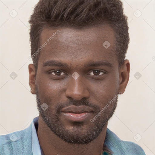 Neutral black young-adult male with short  brown hair and brown eyes