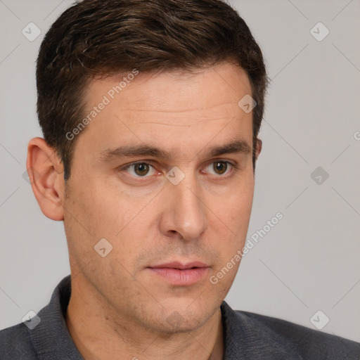 Neutral white adult male with short  brown hair and brown eyes