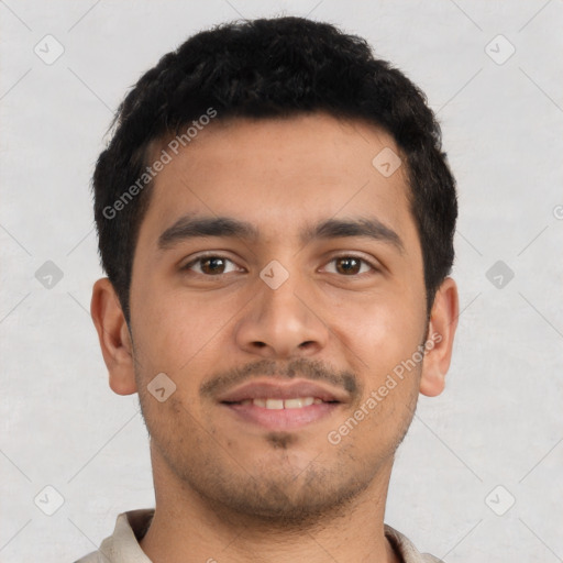 Neutral latino young-adult male with short  brown hair and brown eyes