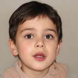 Joyful white child male with short  brown hair and brown eyes