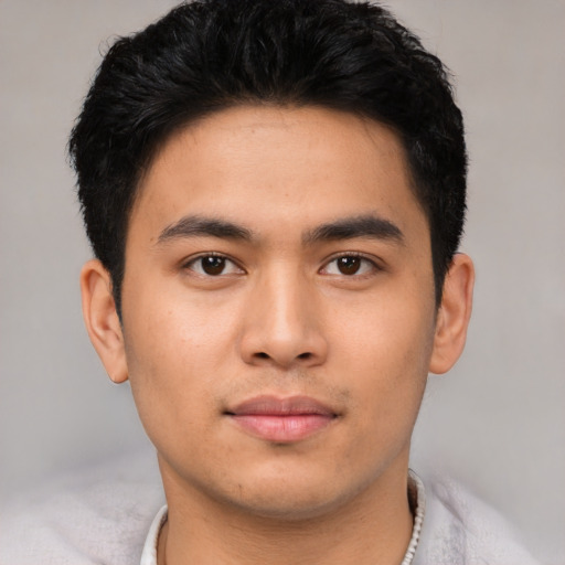 Neutral asian young-adult male with short  black hair and brown eyes