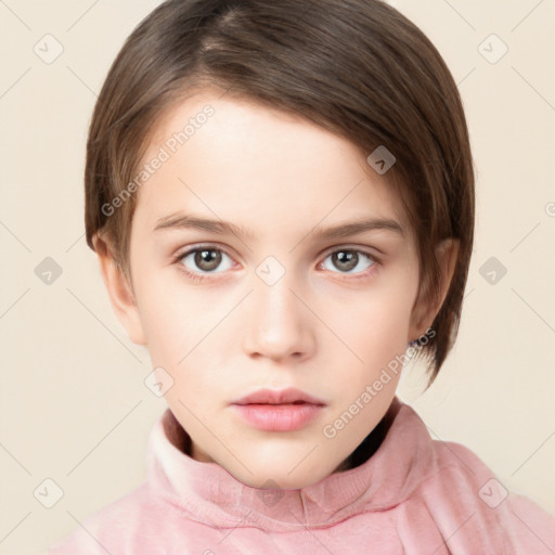 Neutral white child female with short  brown hair and brown eyes