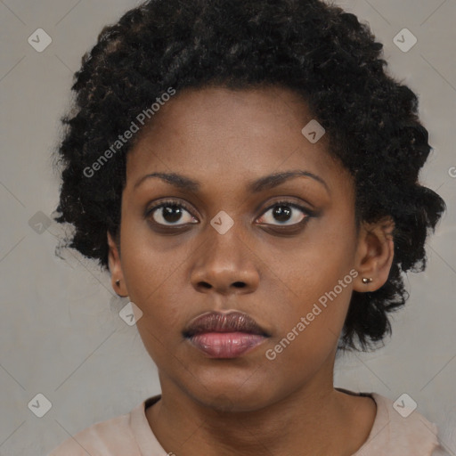 Neutral black young-adult female with short  black hair and brown eyes