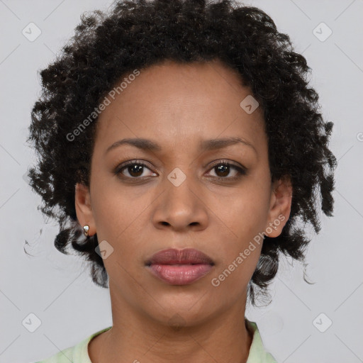 Neutral black young-adult female with short  brown hair and brown eyes