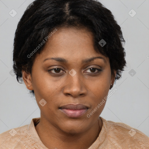 Neutral black young-adult female with short  brown hair and brown eyes