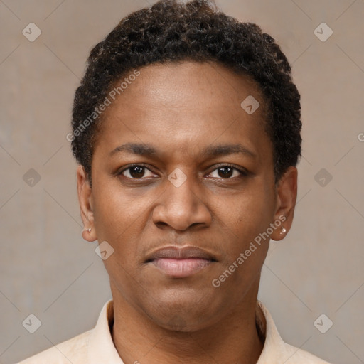 Joyful latino young-adult male with short  brown hair and brown eyes