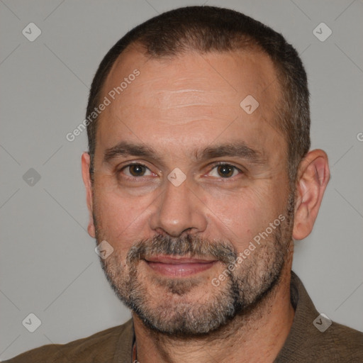 Neutral white adult male with short  brown hair and brown eyes