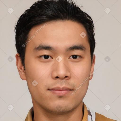 Neutral asian young-adult male with short  black hair and brown eyes